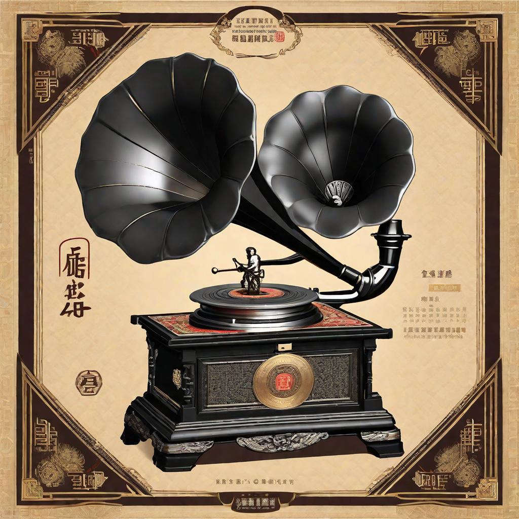  Masterpiece, best quality, gramophone as the main background, with the text "Zhuo Jian tenth anniversary", color stable atmosphere