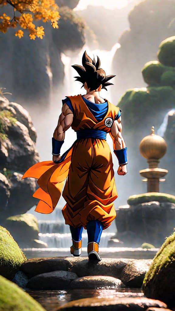  anime art: explore dragon ball's afterlife realms with ancient warriors guiding spirit trials and cosmic balance. hyperrealistic, full body, detailed clothing, highly detailed, cinematic lighting, stunningly beautiful, intricate, sharp focus, f/1. 8, 85mm, (centered image composition), (professionally color graded), ((bright soft diffused light)), volumetric fog, trending on instagram, trending on tumblr, HDR 4K, 8K