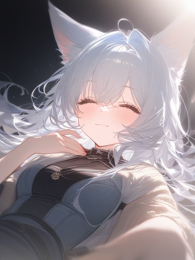  girl, 1000 likes, thank you!, long hair, wolf ears, white hair, heart with hand, masterpiece, best quality,8k,ultra detailed,high resolution,an extremely delicate and beautiful,hyper detail