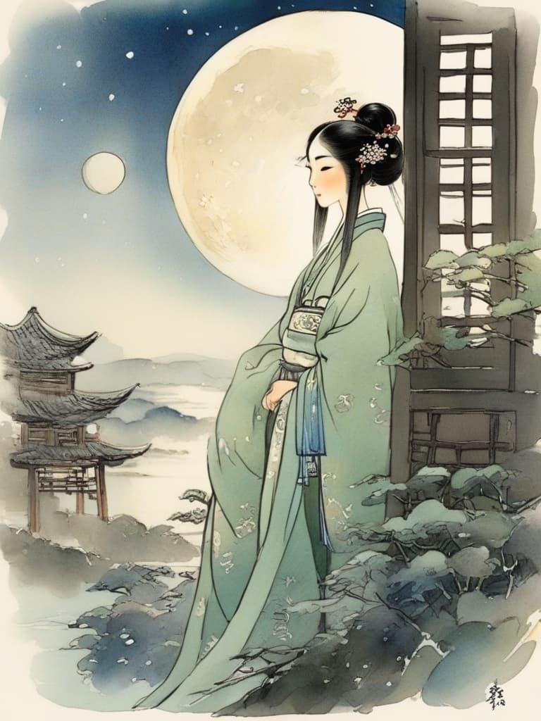  the ancient houses of china, the ancient chinese poets, stood up and looked up to the moon outside the window. there was a round moon in the sky, and the moon was pouring down like water, and the silver moon seemed so clear and bright. the poet looked far away and seemed to look further through the moon。