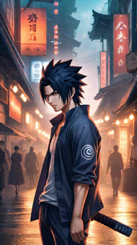  anime art: sasuke uchiha's inner conflict drives his calculated departure from konoha for vengeance and redemption. hyperrealistic, full body, detailed clothing, highly detailed, cinematic lighting, stunningly beautiful, intricate, sharp focus, f/1. 8, 85mm, (centered image composition), (professionally color graded), ((bright soft diffused light)), volumetric fog, trending on instagram, trending on tumblr, HDR 4K, 8K