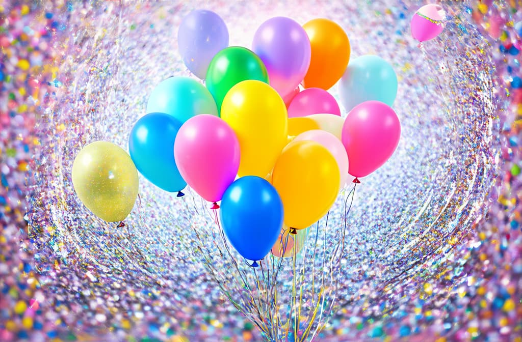  set of colorful realistic mat helium balloons floating on blurred colorful background. balloons for birthday, party, wedding or promotion banners or posters. vivid illustration in pastel colors. copy ar 3:2 {prompt}, maximum details