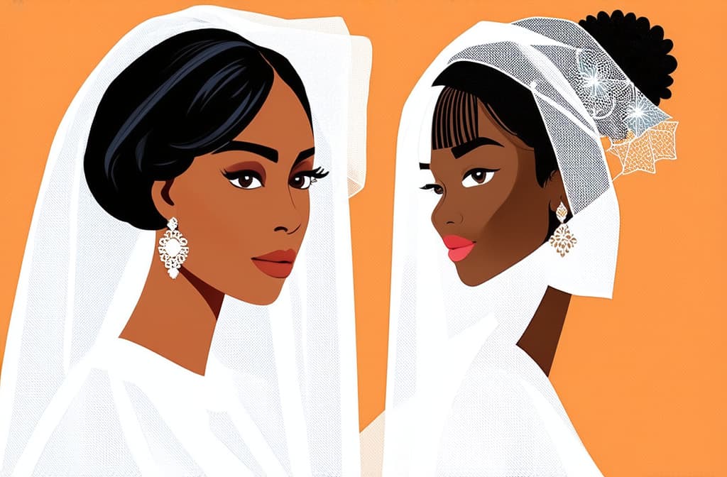  flat illustration, flaticon, (illustration:1.15), different beauty. set of different female heads in wedding veil. different races and nationalities. colored hand drawn illustration ar 3:2, [cory loftis, strobist, pascal campion :: 0.2]