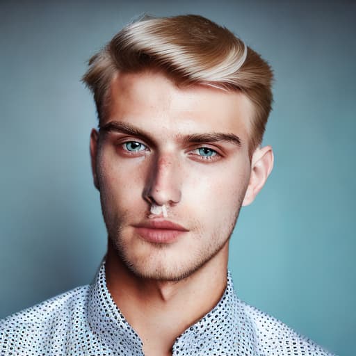 portrait+ style Russian LGBT queer fashion stylist blonde hunk dude face