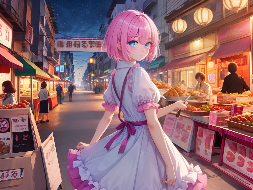  food, night town, male, short hair, cool, eye color pink, masterpiece, best quality,8k,ultra detailed,high resolution,an extremely delicate and beautiful,hyper detail