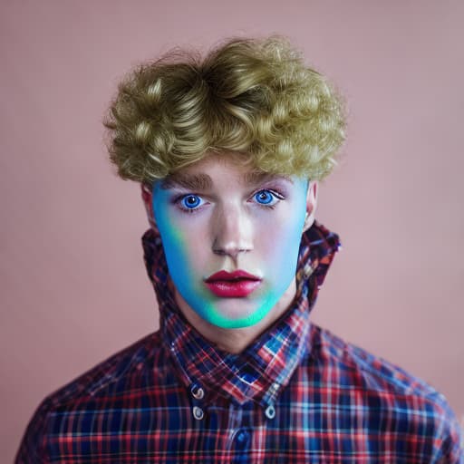 portrait+ style British LGBT queer Tiktok personality blonde hunk dude face