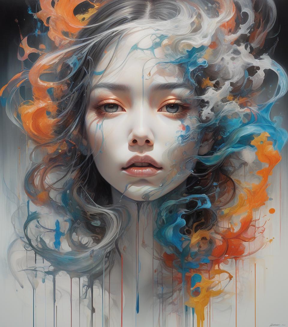  abstract expressionist painting "minjae lee, ana paula hoppe, teis albers, armando mesias, fluid acrylic, graceful gradients, hypertextured, intricate octane render, 8k 3d depth, james jean, peter mohrbacher, kaluta, pixiv, accurate features, incredibly detailed, hyperrealistic, devolving into smoke, wlop, scenic beautiful gorgeous" . energetic brushwork, bold colors, abstract forms, expressive, emotional