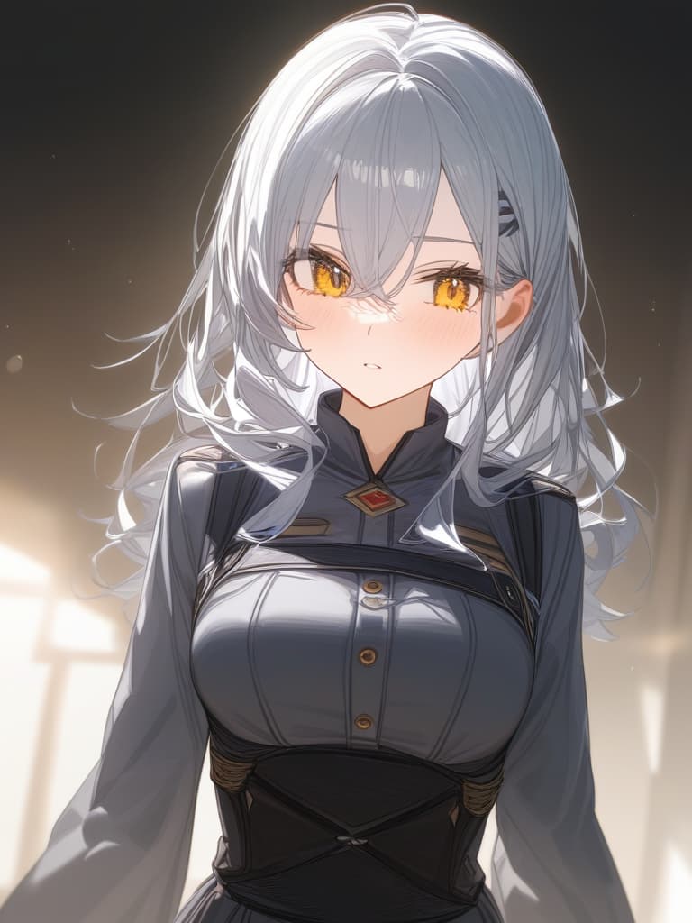  gray hair, yellow eyes, masterpiece, best quality,8k,ultra detailed,high resolution,an extremely delicate and beautiful,hyper detail