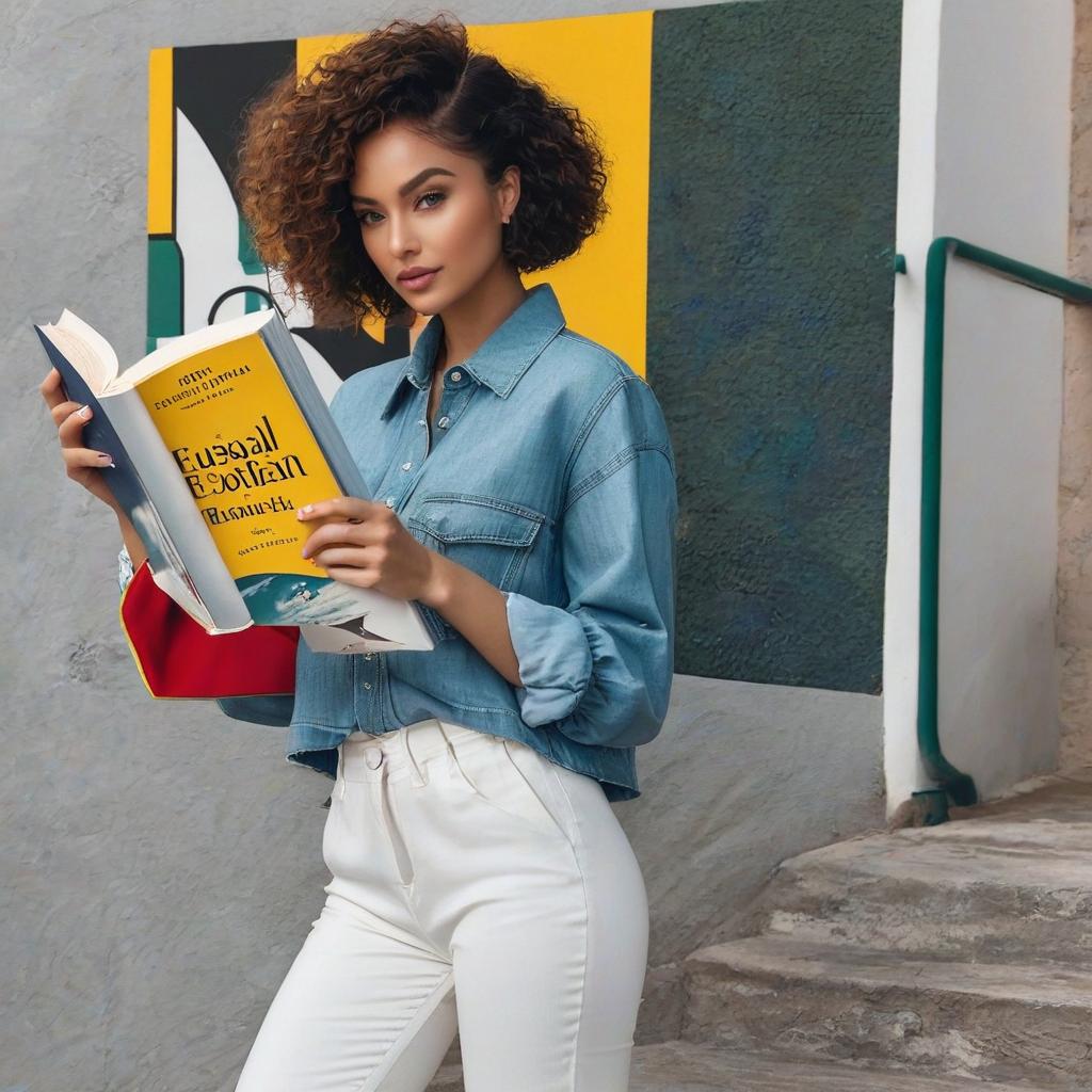  a person wearing a casual, everyday outfit with a book in their hands.