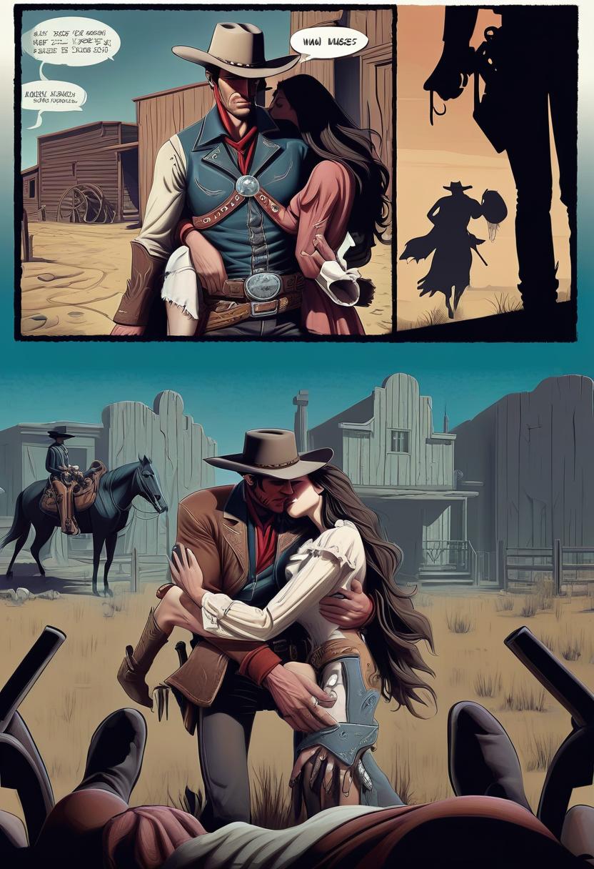  wild west. cowboy man hugs woman