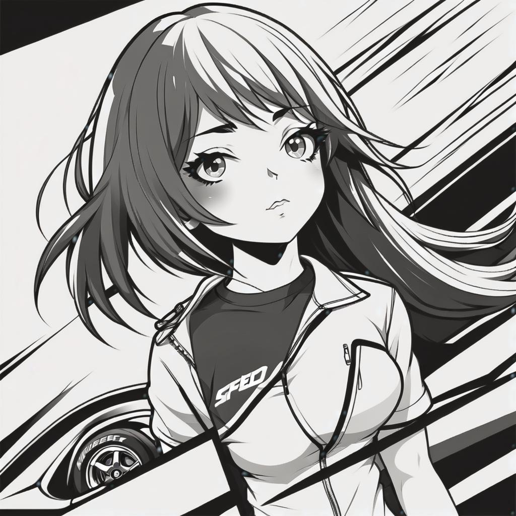  line art drawing need for speed girl, same nightmare. anime style . professional, sleek, modern, minimalist, graphic, line art, vector graphics