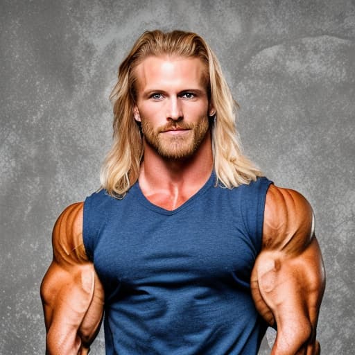 portrait+ style IFBB star bodybuilder queer blonde hunk dude face