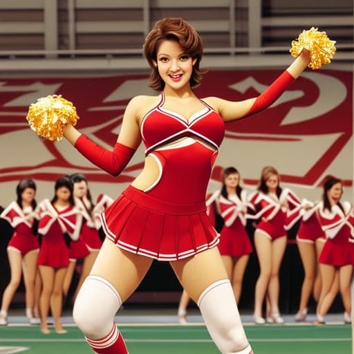   old Cheer leader in a red with brown hair full body picture