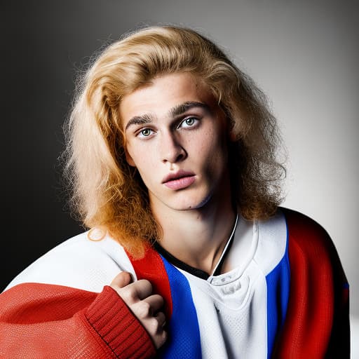 portrait+ style Russian LGBT queer hockey player blonde hunk dude face