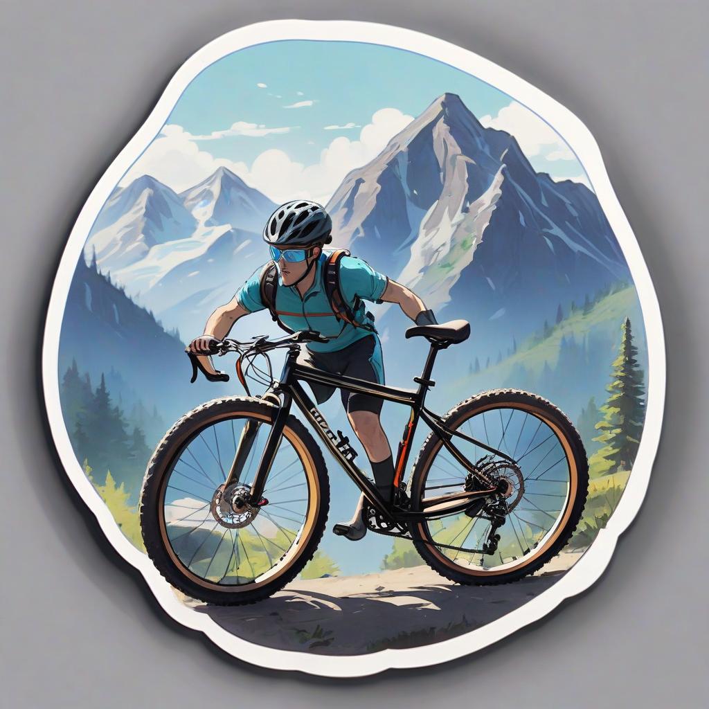  mountain bicycle, round sticker, sticker