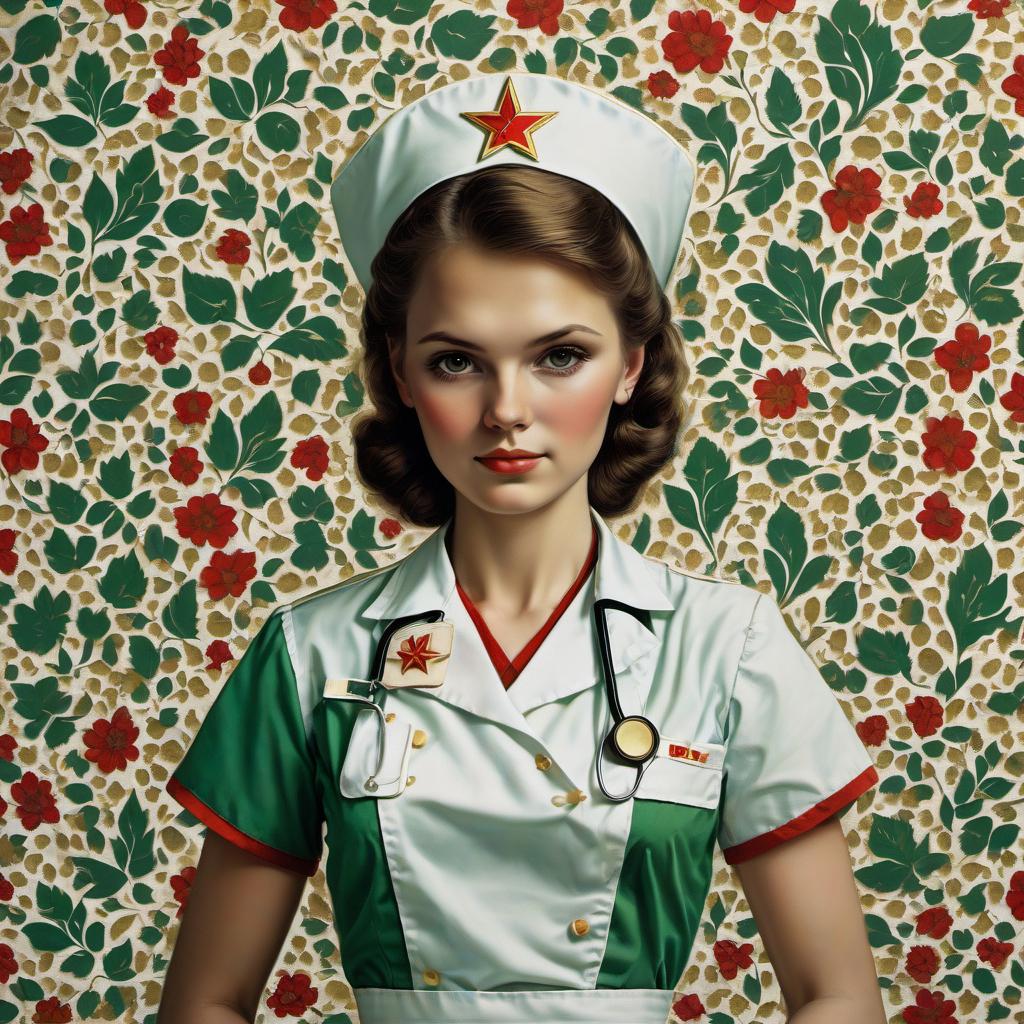  young nurse in the ussr green, red, white, black, gold, hkmagic