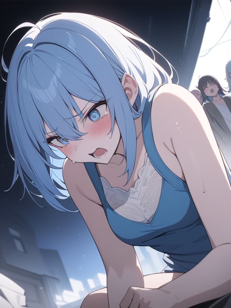  light blue hair, light blue eye, bob hair, darkness, hatred, angry crying, night, the end of the world, shouting, masterpiece, best quality,8k,ultra detailed,high resolution,an extremely delicate and beautiful,hyper detail