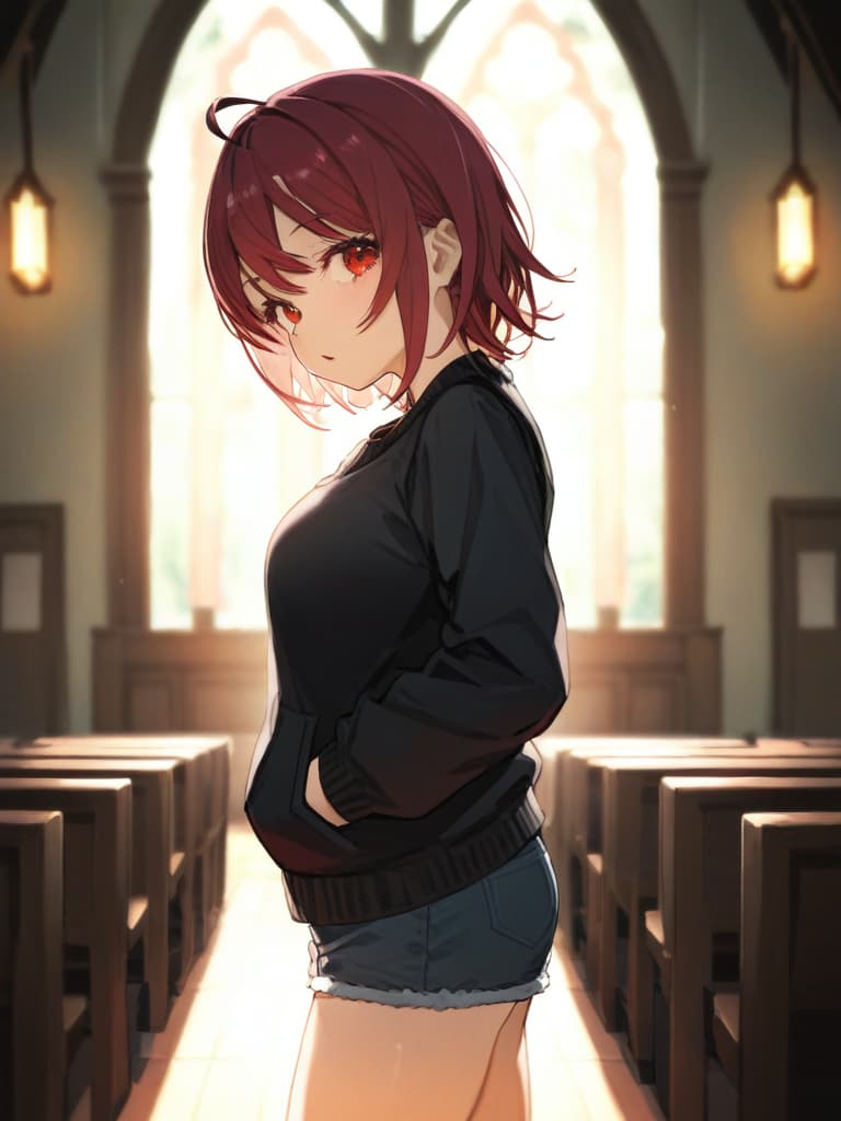  cute girl shorts in the church