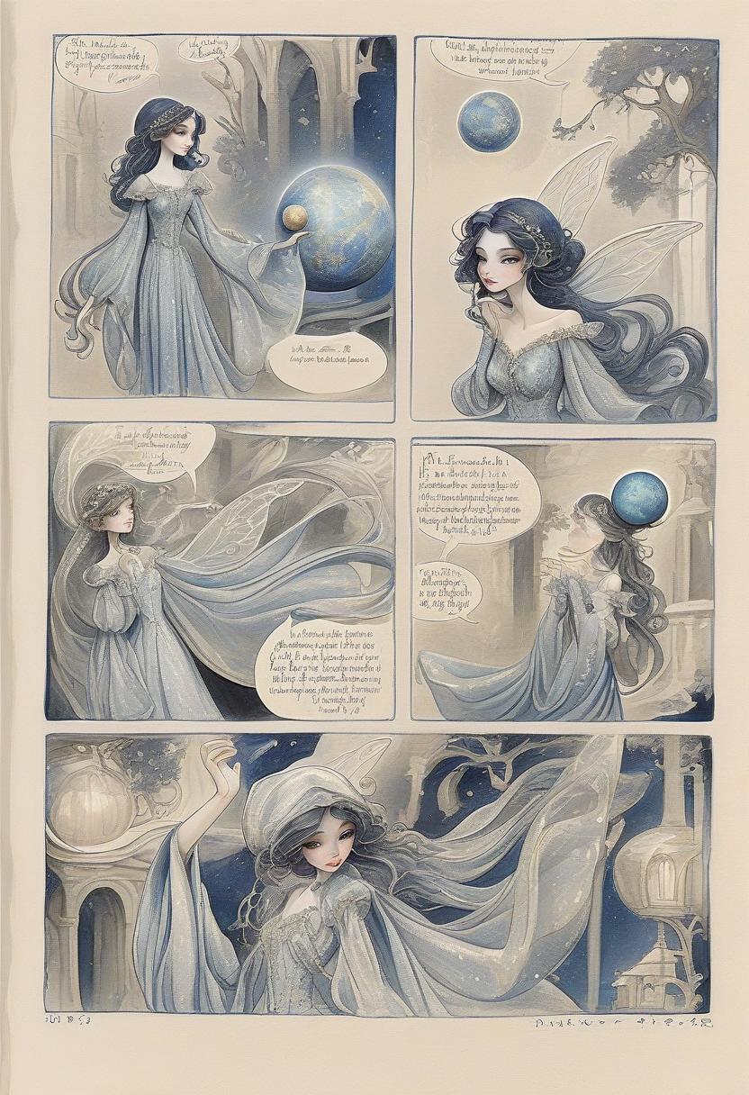  fairy tale enchantress in dark blue shimmering evening dress with airy long sleeves holding a small planet. her dark wavy hair is loose. photorealism. looking directly into the camera. . magical, fantastical, enchanting, storybook style, highly detailed, hkmagic, perfect hands