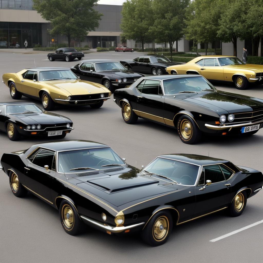  a gold plated mustag car 1969 in black color
