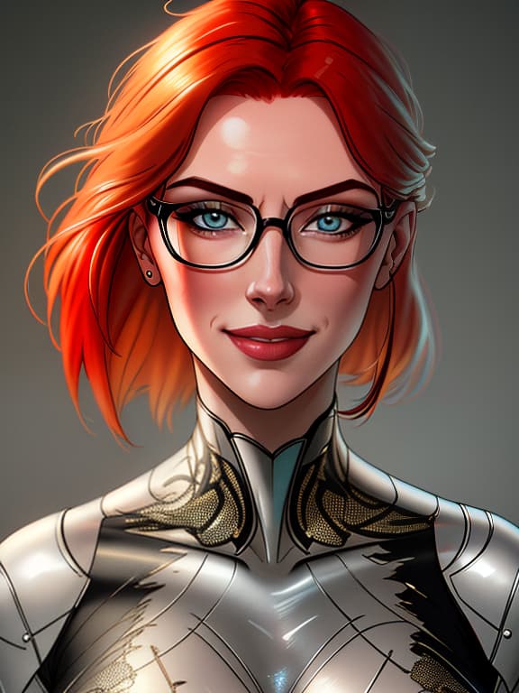  red haired girl with bob, glasses in toxic suit, full length, photorealistic, hyperrealistic, hyperdetailed, analog style, demure, detailed skin, pores, smirk, smiling eyes, matte skin, soft lighting, subsurface scattering, realistic, heavy shadow, masterpiece, best quality, ultra realistic, 8k, golden ratio, intricate, high detail, film photography, soft focus hyperrealistic, full body, detailed clothing, highly detailed, cinematic lighting, stunningly beautiful, intricate, sharp focus, f/1. 8, 85mm, (centered image composition), (professionally color graded), ((bright soft diffused light)), volumetric fog, trending on instagram, trending on tumblr, HDR 4K, 8K