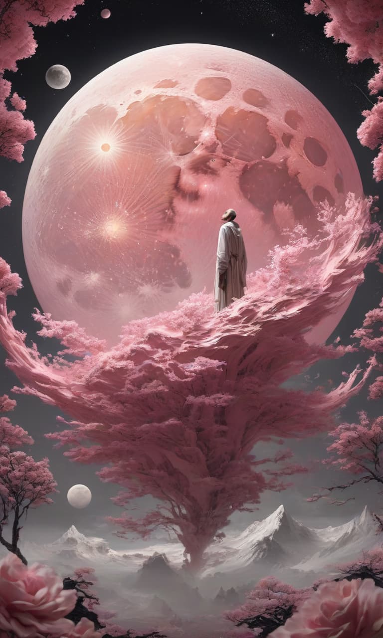  concept art color pink, white, black, gold moon . digital artwork, illustrative, painterly, matte painting, highly detailed, perfect hands