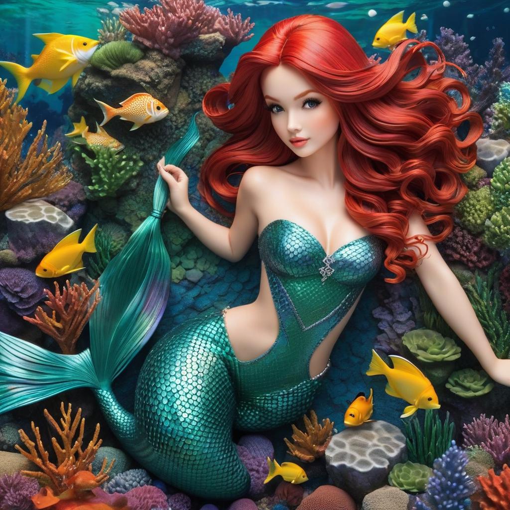  redhead mermaid bearing it all, award winning, professional, highly detailed, masterpiece