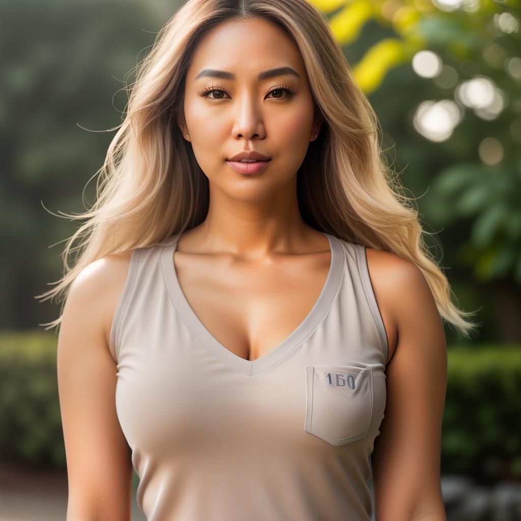  (((realistic full torso frontal head shot of a light tan skin tone woman))), hae won jung eun ryu, ((korean heritage)), immature face, grey eye color, ((long hair style)), ((blonde hair color)), ((curvy body type)), xxl size, size, (immature straight broad nose), (immature prominent cheeks), (immature smooth jawline), (immature medium lips), (immature high forehead), (immature arched eyebrows), (immature dimpled chin), standing straight looking directly into the camera,((wearing fitted polo shirt with deep v neck and monogrammed pocket)), backyard in background, 1girl, best quality, highest quality, award winning photo, masterpiece, raw, professional photography, photorealism, sharp focus, cinematic, high resolution,  hyperrealistic, full body, detailed clothing, highly detailed, cinematic lighting, stunningly beautiful, intricate, sharp focus, f/1. 8, 85mm, (centered image composition), (professionally color graded), ((bright soft diffused light)), volumetric fog, trending on instagram, trending on tumblr, HDR 4K, 8K