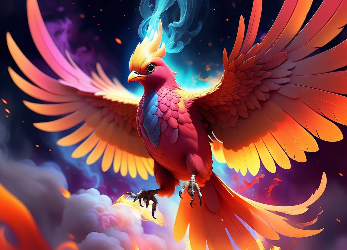  ethereal fantasy concept art of heat bird, fire, big wings, space, 4k, bright colors, big . magnificent, celestial, ethereal, painterly, epic, majestic, magical, fantasy art, cover art, dreamy