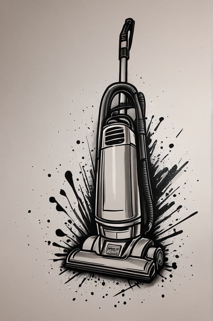  cleaning spray, vacuum, sparkles, (tattoo sketch:1.25), drawing