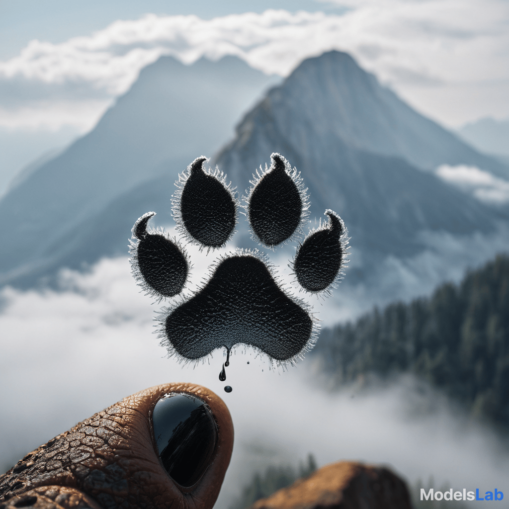  extract the paw print from this image and make it look like a black ink stamp of the paw print hyperrealistic, full body, detailed clothing, highly detailed, cinematic lighting, stunningly beautiful, intricate, sharp focus, f/1. 8, 85mm, (centered image composition), (professionally color graded), ((bright soft diffused light)), volumetric fog, trending on instagram, trending on tumblr, HDR 4K, 8K