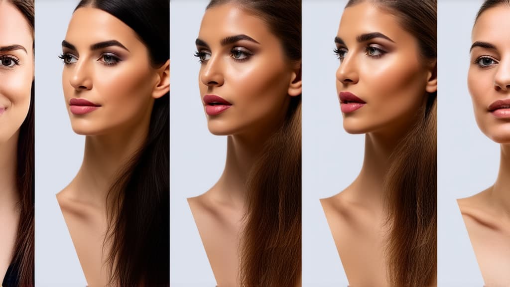  different beauty. set of different female heads on light background. different races and nationalities. ar 16:9, (natural skin texture), highly detailed face, depth of field, hyperrealism, soft light, muted colors