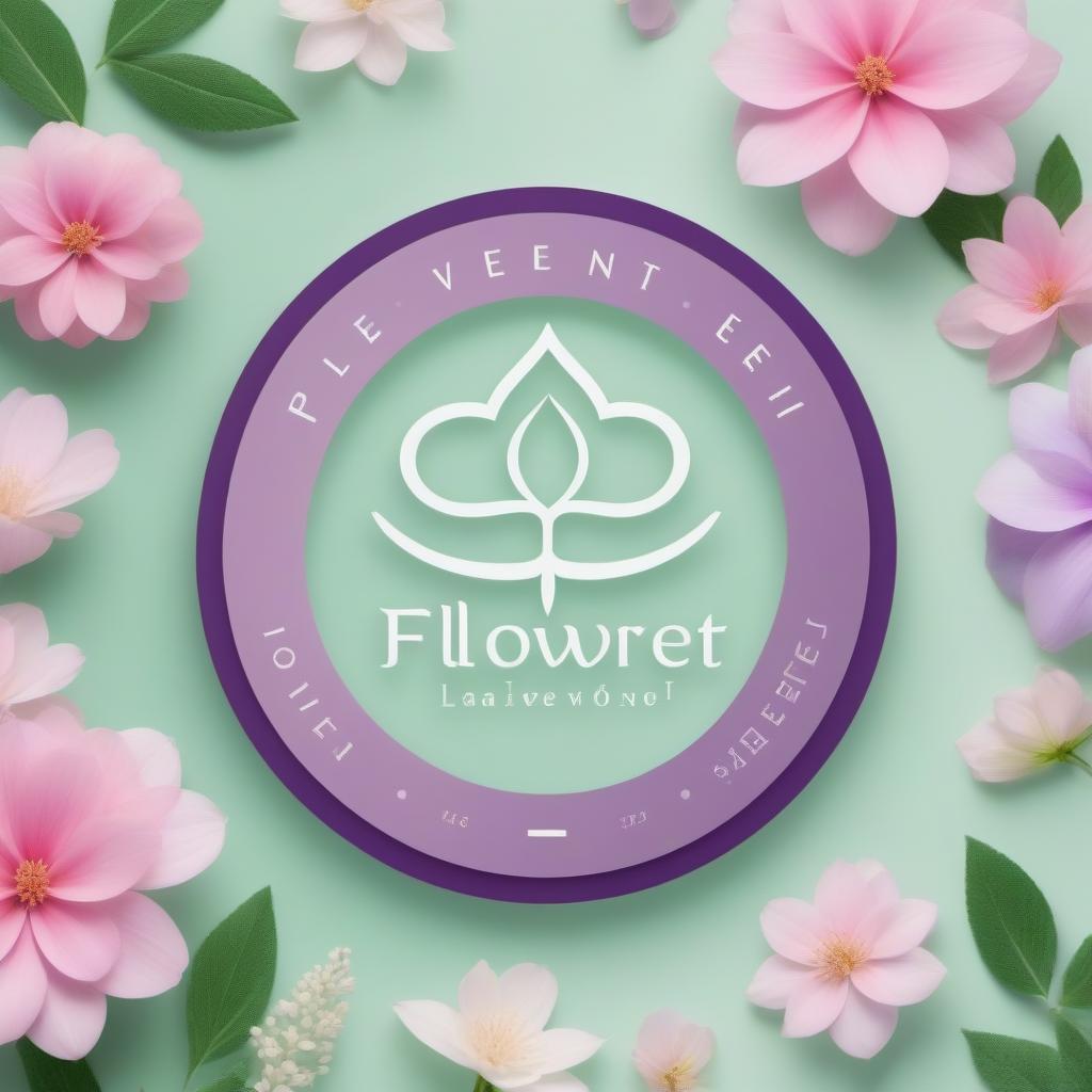  the logo of the brand "FLOWEREN" in the format of a regular photo. The color scheme is delicate green, delicate purple, delicate pink. Smooth flowing transition in color shades. The brand logo (FLOWEREN) is strictly in the center of the image.