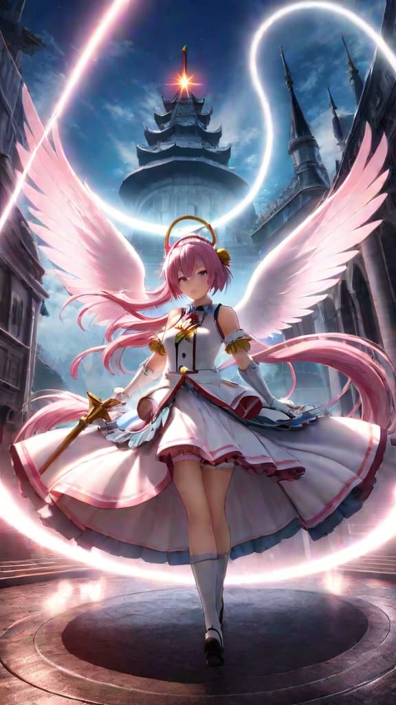  anime art of 'puella magi madoka magica' showcasing magical girl twists and dramatic moments in 12 episodes. hyperrealistic, full body, detailed clothing, highly detailed, cinematic lighting, stunningly beautiful, intricate, sharp focus, f/1. 8, 85mm, (centered image composition), (professionally color graded), ((bright soft diffused light)), volumetric fog, trending on instagram, trending on tumblr, HDR 4K, 8K