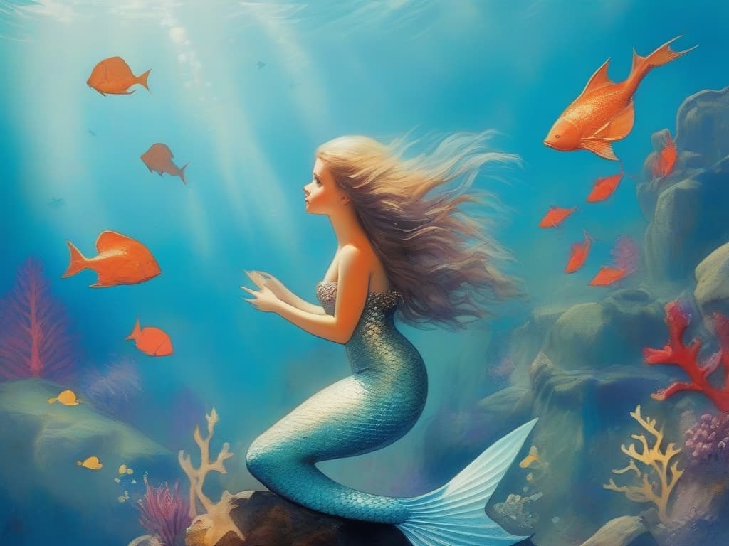  mermaid, in the sea, swimming, fantastic, mysterious