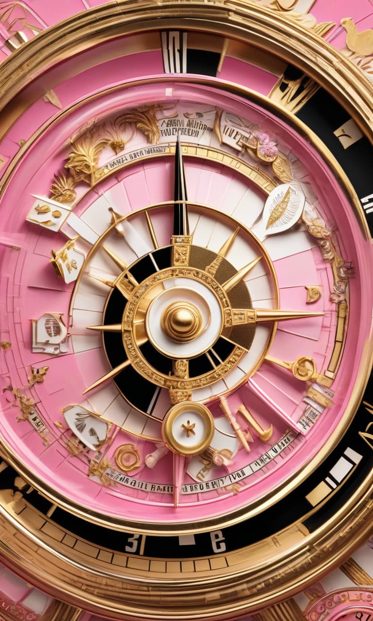  concept art color pink, white, black, gold dear dial, wheel of fortune . digital artwork, illustrative, painterly, matte painting, highly detailed, perfect hands