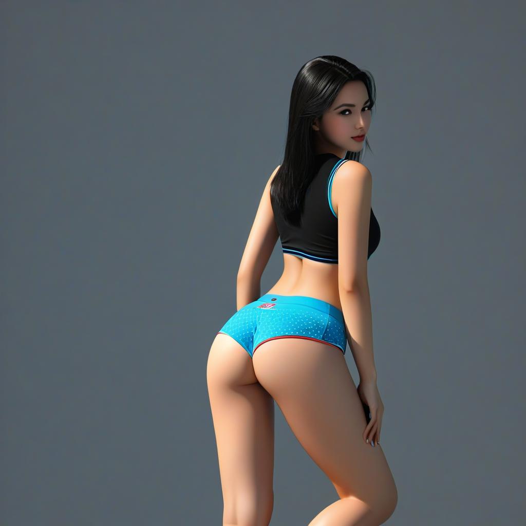  professional 3d model pretty girl, ass, shorts, backs. octane render, highly detailed, volumetric, dramatic lighting