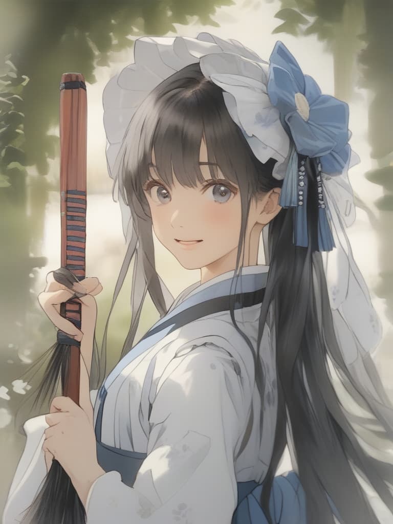  long hair, black hair, japanese style maid, graceful, white apron, masterpiece, best quality,8k,ultra detailed,high resolution,an extremely delicate and beautiful,hyper detail