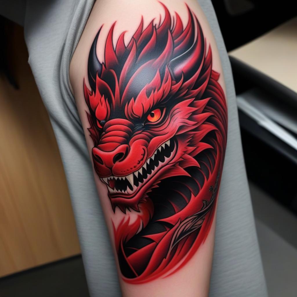  Red Fire Dragon Tattoo