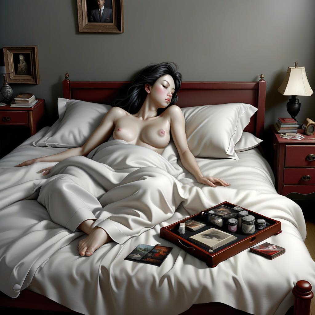  hyperrealistic art the artist's bed. . extremely high resolution details, photographic, realism pushed to extreme, fine texture, incredibly lifelike, hkmagic