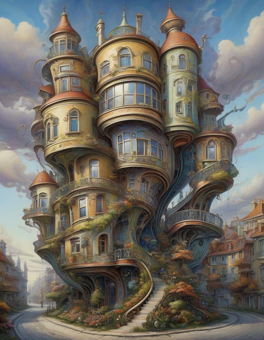  fancy fabulous curve multi storey wavy house, painting in the artistic style of tomasz setowski