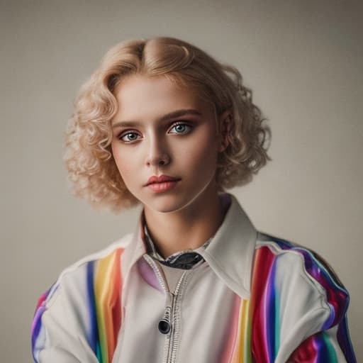 portrait+ style Russian LGBT queer tiktok personality blonde female face