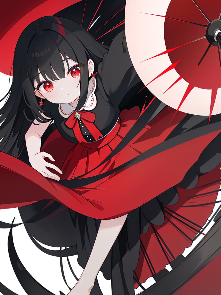  black hair, red hanging skirt, masterpiece, best quality,8k,ultra detailed,high resolution,an extremely delicate and beautiful,hyper detail