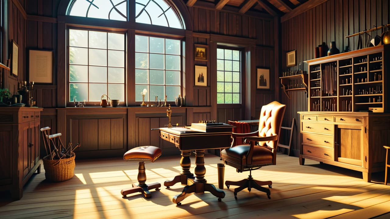  a rustic woodworking shop with a wooden frame, golden ratio grid overlay, tools scattered, sunlight filtering through, a partially finished chair, and intricate joinery details highlighting craftsmanship and proportion. hyperrealistic, full body, detailed clothing, highly detailed, cinematic lighting, stunningly beautiful, intricate, sharp focus, f/1. 8, 85mm, (centered image composition), (professionally color graded), ((bright soft diffused light)), volumetric fog, trending on instagram, trending on tumblr, HDR 4K, 8K