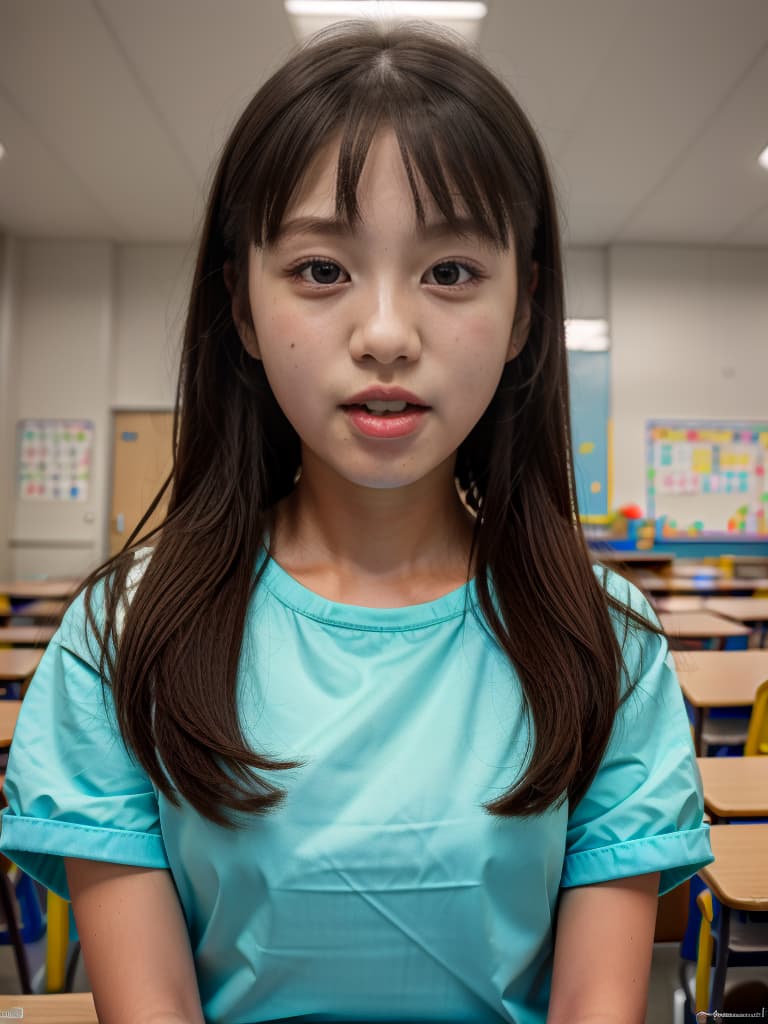  1st grade in elementary school, plain clothes, girls, meals, big mouth, masterpiece, best quality,8k,ultra detailed,high resolution,an extremely delicate and beautiful,hyper detail