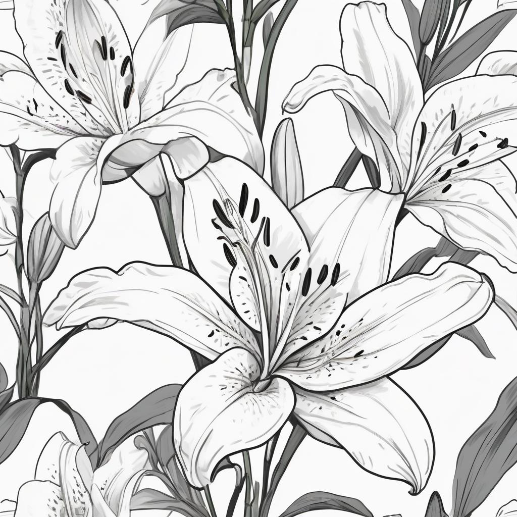  minimalist style sketching with short strokes, close up, lilium. contours. white background . simple, clean, uncluttered, modern, elegant