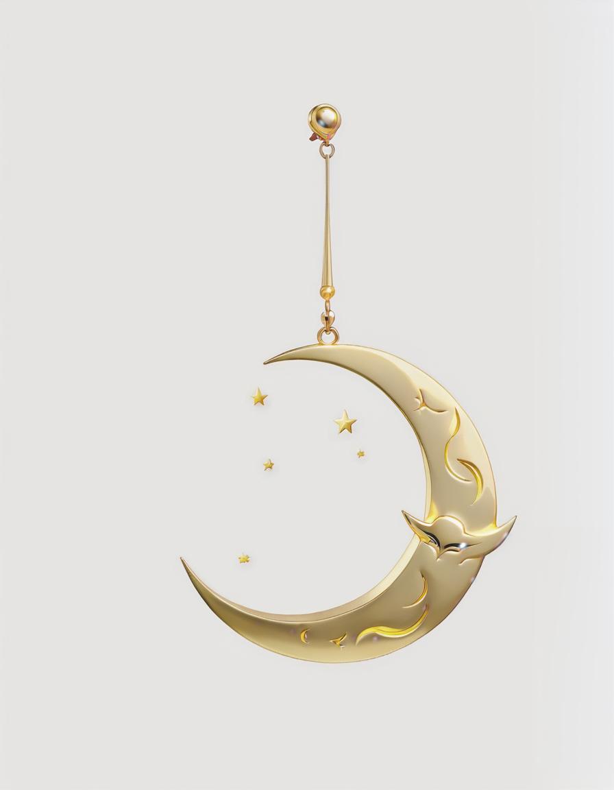  anime artwork a gold jeweler earing in form of moon for a male character, good shading, looking old. . anime style, key visual, vibrant, studio anime, highly detailed hyperrealistic, full body, detailed clothing, highly detailed, cinematic lighting, stunningly beautiful, intricate, sharp focus, f/1. 8, 85mm, (centered image composition), (professionally color graded), ((bright soft diffused light)), volumetric fog, trending on instagram, trending on tumblr, HDR 4K, 8K