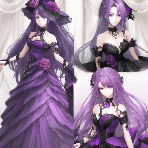  A is a and she have purple hair and she has a purple eyes and a purple dress and she is a beautiful 