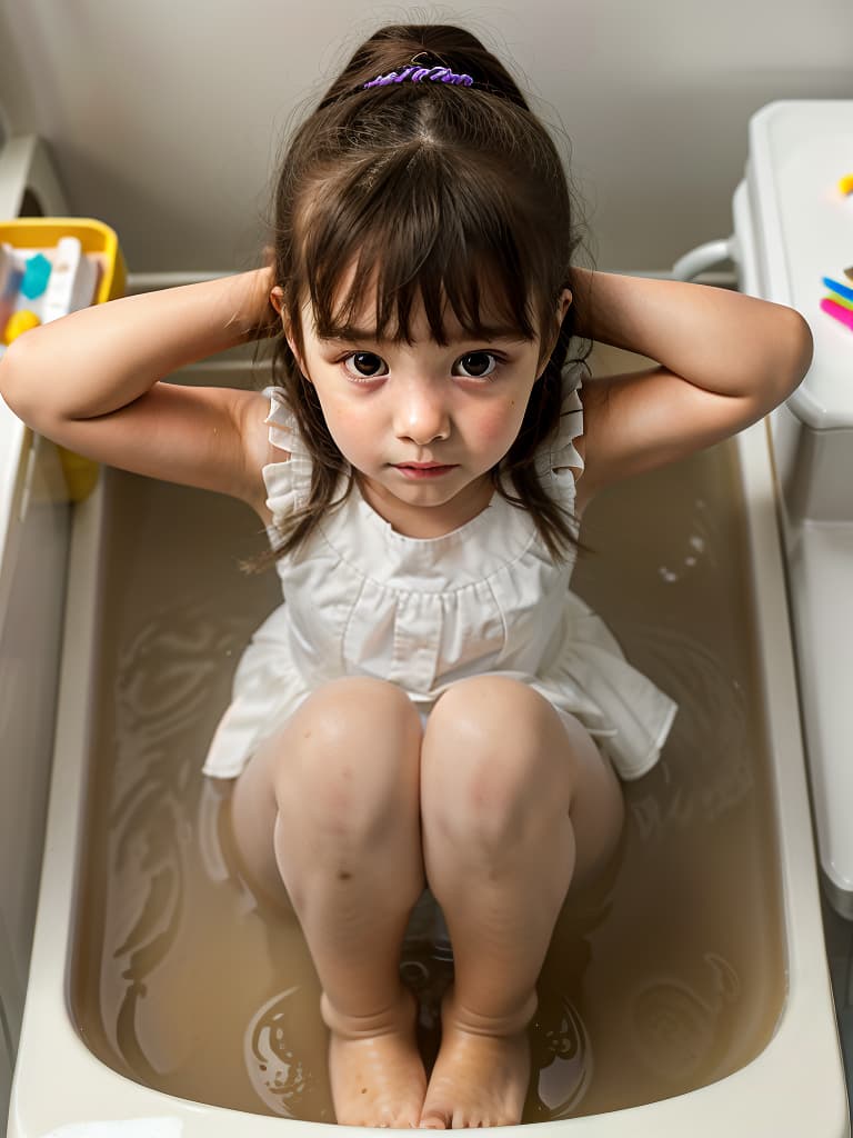  , girl in poo, 1st grade in elementary school, toilet, masterpiece, best quality,8k,ultra detailed,high resolution,an extremely delicate and beautiful,hyper detail