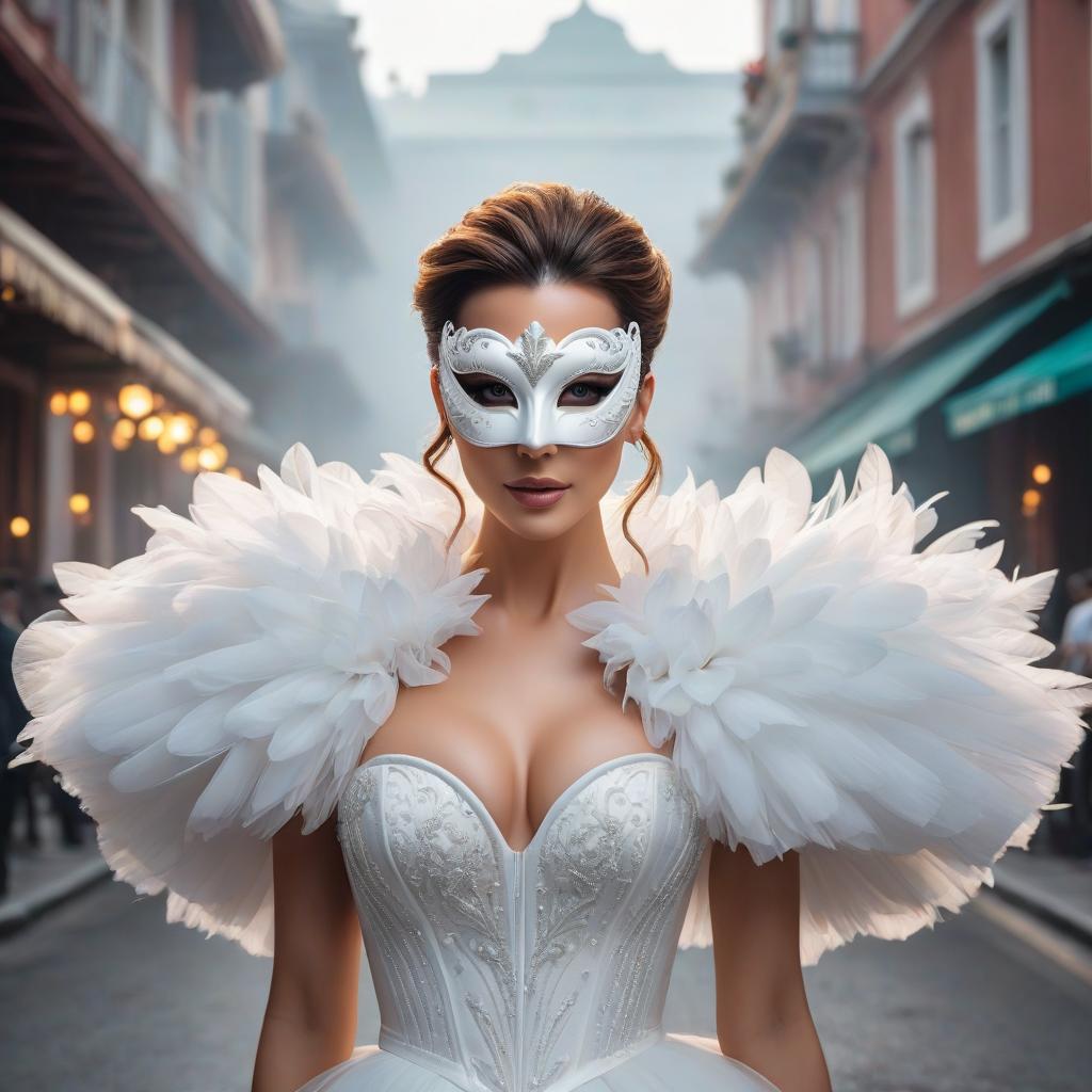  cinematic photo portrait of kate beckinsale wearing white mardi gras mask in the style of naoko takeuchi, 4k resolution, detailed . 35mm photograph, film, bokeh, professional, 4k, highly detailed, hkmagic hyperrealistic, full body, detailed clothing, highly detailed, cinematic lighting, stunningly beautiful, intricate, sharp focus, f/1. 8, 85mm, (centered image composition), (professionally color graded), ((bright soft diffused light)), volumetric fog, trending on instagram, trending on tumblr, HDR 4K, 8K